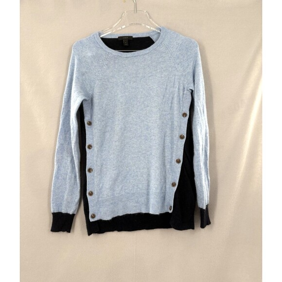 J Crew Sweater Womens Sm Blue Wool Angora Rabbit Blend Button Accent Elbow Patch - Picture 1 of 7